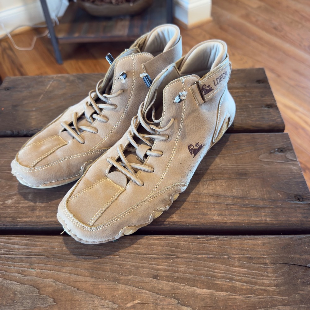 LDECK Men's Tan Suede Mid Top Casual Lace Up Boots EU‎ Size 38